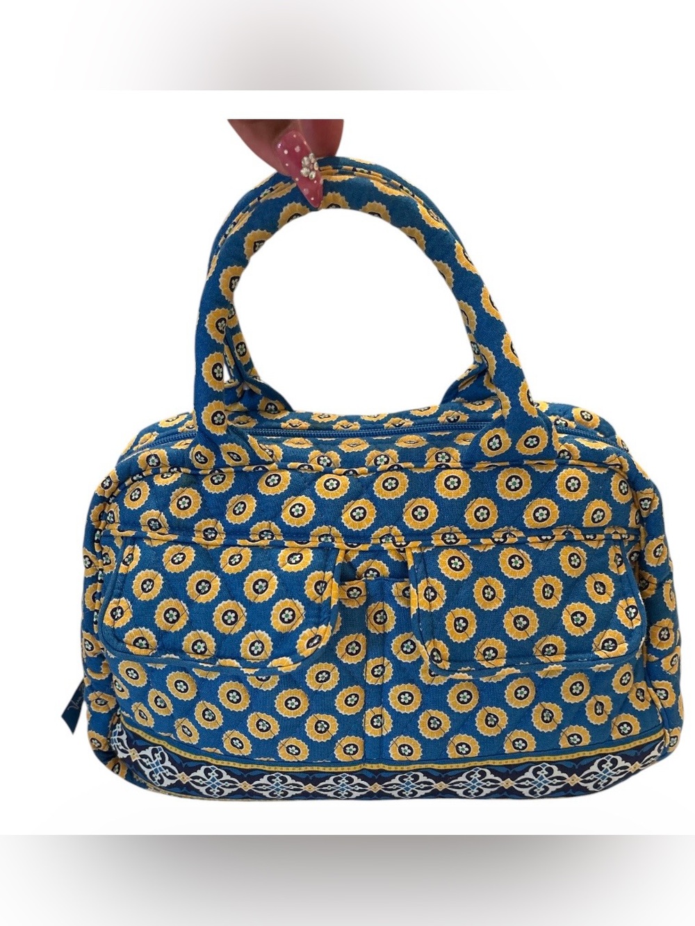Vera Bradley Vintage Riviera Blue and Yellow Floral-Print Top-Handle Cargo Tote